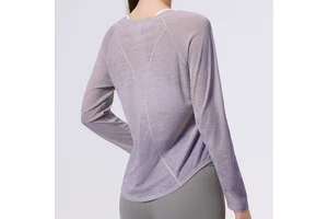 Thin Four-pin Six-line Cute Sports Top Women's Long-sleeved T-shirt Breathable Quick-drying Sunscreen 100% Polyester Yoga