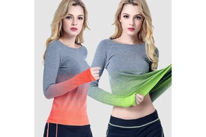 Custom Athletic Wear Workout Clothing Women Gym Active Wear Fitness Full Sleeve Top Woman's Gradient t Shirt
