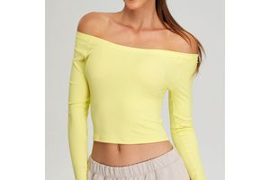 HYPEN SPORTS Women's Sexy Long Sleeve Yoga Crop Tops Crew Neck Breathable Spandex/Nylon Running Sports Gym Skinny Fit 220g