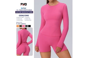 Hot Sale Breathable Lightweight Plus Size Women's Yoga Top Long Sleeve Casual Gym Wear Crew Neck Four-Way Stretch Quick Front