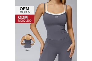 EBX3092 Women's Round Neck Slim-Fit Naked Skinny Vest with Removable Padding Breathable Camisole for Running Fitness Yoga Vset