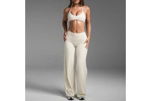 Yoga Set Adjustable Halter Neck Open Back Bra Wide Leg Pants 2-piece Outdoor Fitness Quick-drying Sweat Absorbing Casual Set