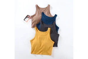 Premium Wholesale Women's Rib Tank Top Crop Short Sleeve Flannel Appliques All Sizes Color OEM Yoga Gym Wear Breathable Quick