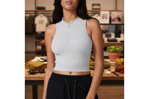 Women's Plus Size Winter Half Zip Yoga Tank Top High Stretch Quick Dry Ribbed Sleeveless Seamless Gym Workout Crop Top