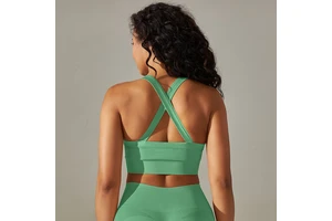 High Quality Women's Seamless Knit Cross Back Solid Color Breathable Shockproof Quick Dry Sports Yoga Tank Top