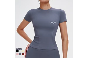 Summer Outdoor Plus Size Seamless Yoga T-Shirt for Women Spandex Breathable Quick Dry Skinny Fit Simple Fashion Running Sports