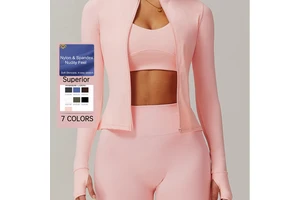 Fitness Activewear Stand up Collar Full Zipper Workout Tops Gym Sports Jackets Long Sleeve Thumb Hole Yoga Jacket for Women