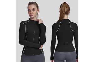 Women's Slim Fit Plush Yoga Jacket Long Sleeves Warm Stand Collar Lightweight Breathable Zipper Tops Outdoor Sports Printed