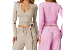 New Arrival Women's Brushed Yoga Top Long Sleeved One-piece Strap Active Stretch Quick Dry Skin Friendly Running Gym