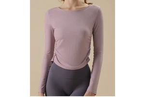 Hot Sale Women Crew Neck Pleated Design Hollow Back Long Sleeve Sports Top Smooth Cuffs Comfortable Yoga Top