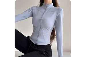 Outdoor Sports Long Sleeved Women Slim Yoga Clothes Quick Dry Zipper Cardigan Stand up Collar Jacket Running Fitness Jacket Top