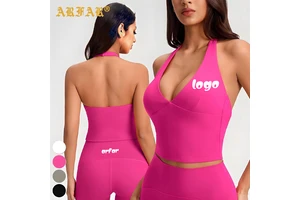 High Quality Women Sports tank Top Wholesale Gym Clothing Sexy Deep V Neckline Sleeveless Backless Halter Active Yoga Tops