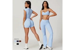Custom Recycled Fabrics Material 2piece Short Sleeve Gym Crop Top Yoga Sets Outfit Scrunch Butt Workout Shorts Women Sets