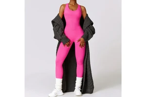 Women Workout Seamless Jumpsuit Yoga Ribbed Bodycon One Piece Tank Top Leggings Romper