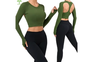 Custom logo Women Clothes Tight Breathable Yoga Long Sleeved Top Gym Fitness Yoga Top Backless T Shirt for Ladies