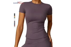 Custom High Quality Soft Sportswear Women Crewneck Short Sleeve Gym Blank Tshirts Fitness Tops Compression Slim Fit Yoga T Shirt
