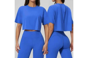 Women's Short Sleeve Crop Top Quick Dry Yoga Shirt Loose Fit Stretch Athletic Cropped T-Shirt for Sports