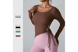 Custom New Tight Yoga Long Sleeve Side Tie Women's Fitness Clothing T-Shirt Slim Breathable Running Sports Tights for Women