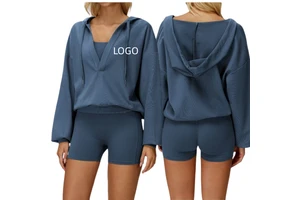 High Quality Customized AIL Quick Drying Hooded Top V-neck Loose Long Sleeved Women's Outdoor Running, Fitness, Yoga Sportswear