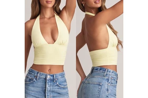 Women's Quick-Dry Stretchy Four-Way Stretch Breathable Yoga Top Sexy Deep V Neck Halter Tank Top for Fitness Sportswear
