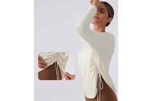 New Loose Long-sleeved T-shirt Drawstring Quick Drying Breathable Women Workout Top Fitness Yoga Top