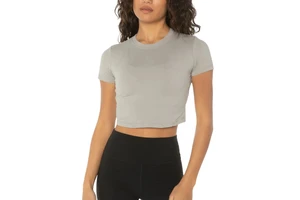 Wholesale Women Fitted Crop T Shirt Short Sleeve Crew Neck Stretch Casual Top Slim Fit Yoga Gym Fitness Activewear Tee