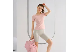 Wholesale Summer Yoga Wear Casual Sportswear Women Solid Color Round Neck Lightweight Breathable Short Sleeve Quick-Dry T-shirt