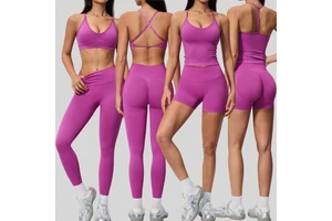 Seamless Women Activewear Cross Back Sports Bra High Waist Scrunch Butt Leggings Yoga Running Fitness Two Piece Set