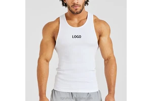 High Quality Men's Knitted Ribbing Sleeveless Running Tank Tops Tight Man Vest Sport Gym Fitness Muscle Men Ribbed Tank Top