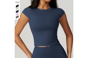 2024 New Tight Quick Drying Short Sleeved Yoga Short Sleeved Sports Fitness T-Shirt Top Casual Running Yoga Suit