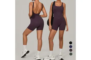 Women's Custom Logo High Elastic Naked Feeling Yoga Sleeveless Short Bodysuit Compression Sports Eco-Friendly Quick Dry Four-Way