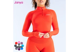 Janya New Soft Workout Wear Half Zipper Gym Fitness Shirt Long Sleeve Breathable Workout Tops Seamless Yoga Top for Women