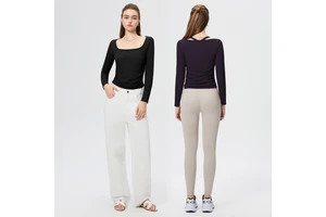 Sports Long-Sleeved Wide-Neck Breathable Spandex/Nylon Women's Slim-Fit Yoga Top Fitness Autumn Winter