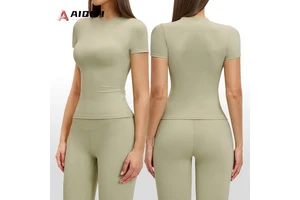 8455 Quick Drying Yoga Suit Short Sleeved Fitness Top Cover up Outdoor Running Sports Short Sleeved T-Shirt