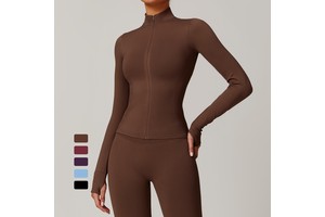 Seamless Stand Collar Stretchy Elastic Slim Fit Full Zip up Yoga Long Sleeve Yoga Top for Woman Gym Wear Workout Zipper Jacket