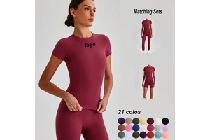 Wholesale Multicolor Women's T-shirts Short Sleeve Crewneck Slim Fit Sweatshirt Breathable Fitness Yoga Wear Running Sportswear