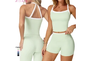 Women's Opulent Elegant Seamless Yoga Tank Top Barely-There Fabric with Color-Block Cutout Back for Running & Fitness Logo Front