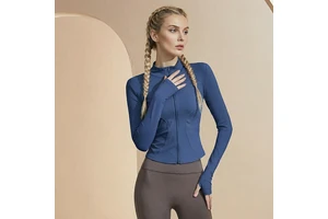 Women's Stand Collar Zip Yoga Jacket, Slim Long Sleeve Workout Top, Tummy Control Running Gym Top, Quick Dry Sportswear for