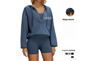 High Quality Customized AIL Yoga Sports Top Quick Drying Hooded Top V-neck Loose Long Sleeved Women's Outdoor Running, Fitness