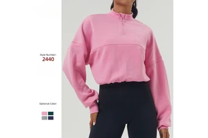 Women's Breathable Lightweight Quarter Zip Crop Sweatshirt Long Sleeve Stand Collar Drawstring Casual Pullover Yoga Top
