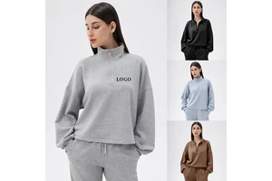 Custom logo Winter Yoga Top for Women Soft Modal Workout Half Zip Stand Collar Loose Sports Activewear