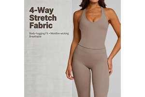 Custom Logo Women Slim Halter V-Neck Yoga Tank Top Set, Lightweight Breathable, Removable Thick Pad, Soft Stretch Nylon Fabric