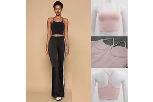 Women's Eco-Friendly Breathable Yoga Crop Tank Top Four-Way Stretch Longline Sports Bras Y Back Straps Racerback Padded Workout