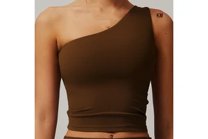 KM Wholesale Women's Gym Activewear Solid Color Removable Pad Tops Custom One Shoulder Sleeveless Tank Yoga Workout Top New