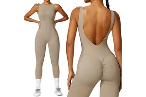 Custom Logo Women's Sports Bodysuit Backless Gym Fitness Yoga Jumpsuit Seamless One Piece Workout Wear Romper Jumpsuits