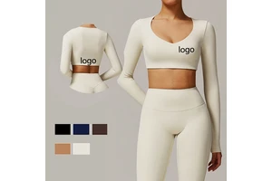 Tight Quick-drying Yoga Long-sleeved Women's V-neck Short Slim Top Running Sports Fitness T-shirt Sport Crop Tops for Women