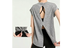 Wholesale Women's Tieable Open Back Crew Neck Yoga Top 2 Ways Wear Hollow Loose Fit Quick Dry Workout Casual Breathable Running