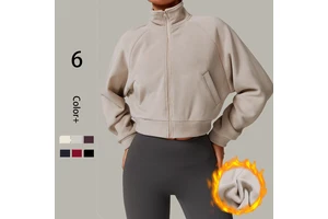 Women Fashion Stand Collar Wind Proof Gym Jacket Lady Thick Pocket Warm Fitness Top Female Casual Zipper Yoga Coat