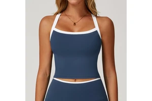 Women's Padded Cross Back Tank Tops Breathable and Lightweight Strappy Yoga Sports Bras with Front Logo Seamless Design