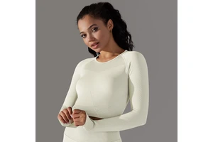 High Elastic Seamless Jacquard Yoga Long Sleeve - Solid Color Tight Fit for Gym & Sports